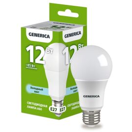 Лампа светодиодная A60 груша 12Вт 230В 6500К E27 GENERICA