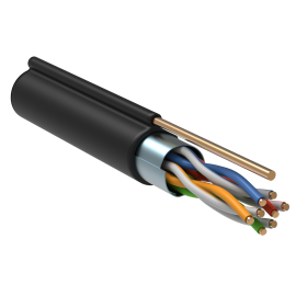 Кабель FTP 4 пары, Кат.5e, внешний с тросом, 0,51мм, LDPE, черный, 305м, ITK LC3-C5E04-359