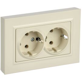 BRITE Розетка 2-местная с заземлением без защитных шторок плоская 16А в сборе РСПл12-3-БрКр бежевый 