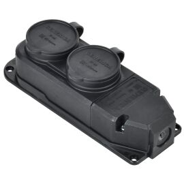 Розетка (колодка) двухместная с защитной крышкой 16А IP44 каучук черная GENERICA