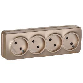 GLORY Розетка 4-местная для открытой установки без заземления без защитных шторок 10А РС24-2-ХШм шам