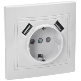 KVARTA Розетка с заземлением с защитными шторками 16А USBх2 2,1А РЮш10-1-КБ белый GENERICA