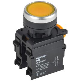 Кнопка с фиксацией d=22мм 1NO+1NC жёлтая MASTER IEK