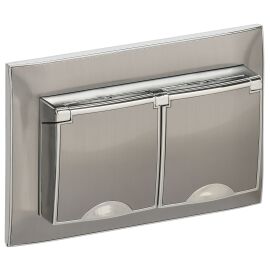 SKANDY Розетка 2-местная и крышкой 16А в сборе IP44 SK-R12N металл никель IEK