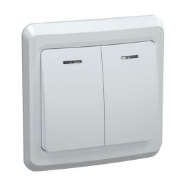 Выключатель 2-клавишный с индикацией, 10А, ВС10-2-1-ВБ, белый, IEK EVV21-K01-10-DM