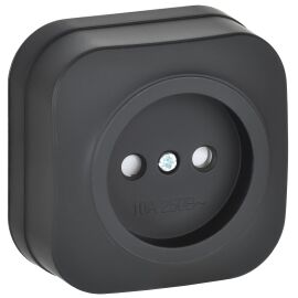 GLORY Розетка 1-местная для открытой установки без заземления с защитными шторками 10А РСш20-2-ХЧм ч