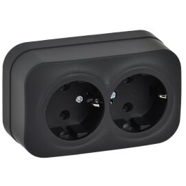 GLORY Розетка 2-местная для открытой установки с заземлением без защитных шторок 16А РС22-3-ХЧм черн