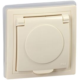 KVARTA Розетка с заземлением с защитными шторками с крышкой 16А IP44 РСбш10-3-ККм-44 кремовый GENERI