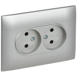 SKANDY Розетка 2-местная без заземления с защитными шторками 10А в сборе SK-R09S серебряный IEK