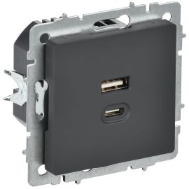 BRITE Розетка USB A+C 45Вт высокоскоростная зарядка РЮ11-2-БрГ графит IEK