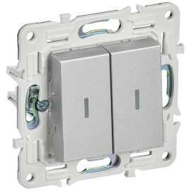 SKANDY Выключатель 2-клавишный проходной с индикацией 10А SK-V10S серебряный IEK