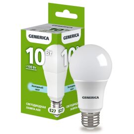 Лампа светодиодная A60 груша 10Вт 230В 6500К E27 GENERICA