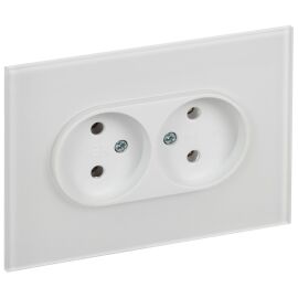 SKANDY Розетка 2-местная без заземления без защитных шторок для плоской вилки 10А SK-R03W стекло арк