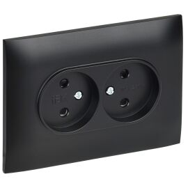 SKANDY Розетка 2-местная без заземления с защитными шторками 10А в сборе SK-R09Bl черный IEK