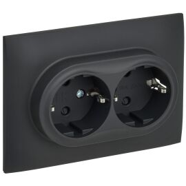 SKANDY Розетка 2-местная с заземлением с защитными шторками 16А в сборе SK-R07G графит IEK