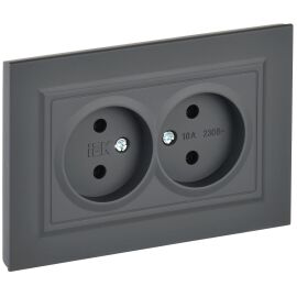 BRITE Розетка 2-местная без заземления без защитных шторок 10А в сборе РС12-2-БрГ графит IEK