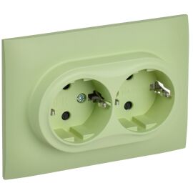 SKANDY Розетка 2-местная с заземлением с защитными шторками 16А в сборе SK-R07G мятный IEK