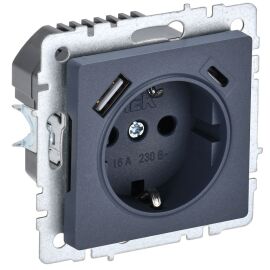 BRITE Розетка 1-местная с заземлением с защитными шторками 16А с USB A+C 18Вт РЮш11-1-БрМ маренго IE