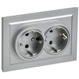 BRITE Розетка 2-местная с заземлением без защитных шторок 16А в сборе РС12-3-БрА алюминий IEK
