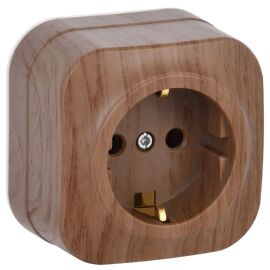 GLORY Розетка 1-местная для открытой установки с заземлением без защитных шторок 16А РС20-3-ХД дуб I