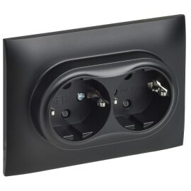 SKANDY Розетка 2-местная с заземлением с защитными шторками 16А в сборе SK-R07Bl черный IEK