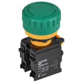 Кнопка "Грибок" поворотная с фиксацией 1NO+1NC зелёная MASTER IEK