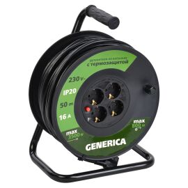 Катушка УК50 с термозащитой 4 места 2P+PE/50м 3х1,5мм2 GENERICA