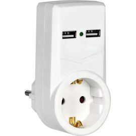 Адаптер Т-01/01 1 место с заземлением 16А 2хUSB 2,1A белый IEK