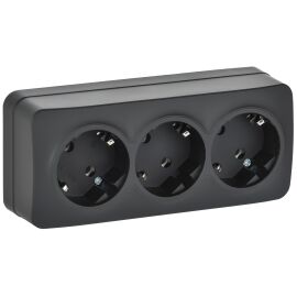 GLORY Розетка 3-местная для открытой установки с заземлением без защитных шторок 16А РС23-3-ХЧм черн