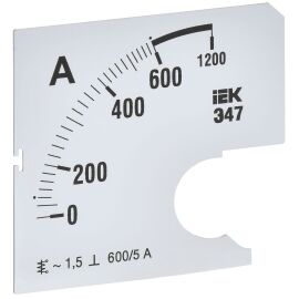 Шкала сменная для амперметра Э47 600/5А класс точности 1,5 72х72мм IEK