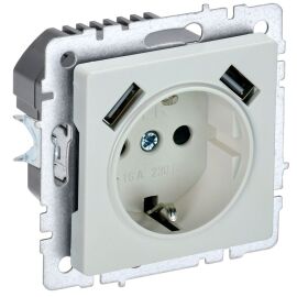 BRITE Розетка 1-местная с заземлением с защитными шторками 16А с USB A+A 5В 2,1А РЮш10-1-БрЖ жемчуг 