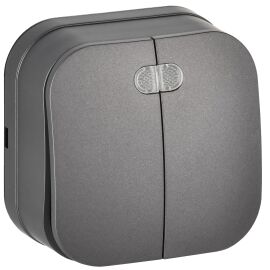 GLORY Выключатель 2-клавишный для открытой установки с индикацией 10А ВС20-2-1-ХСм сталь матовый IEK