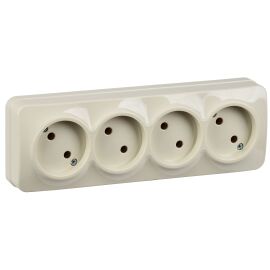 GLORY Розетка 4-местная для открытой установки без заземления без защитных шторок 10А РС24-2-ХК крем