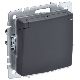BRITE Розетка 1-местная с заземлением с защитными шторками и крышкой 16А IP44 РСбш10-3-44-БрГ графит