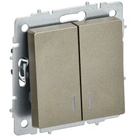 BRITE Выключатель 2-клавишный с индикацией для отелей 10А ВС10-2-9-БрШ шампань IEK