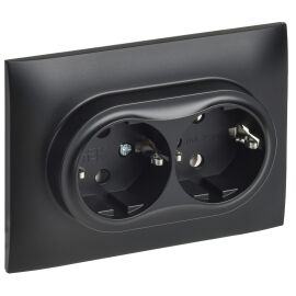 SKANDY Розетка 2-местная с заземлением без защитных шторок 16А в сборе SK-R08Bl черный IEK