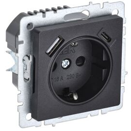 BRITE Розетка 1-местная с заземлением с защитными шторками 16А с USB A+C 18Вт РЮш11-1-БрЧ черный IEK
