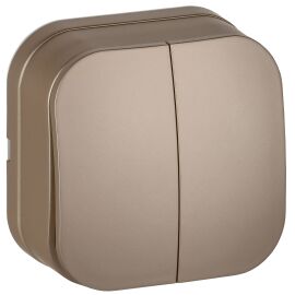 GLORY Выключатель 2-клавишный для открытой установки 10А ВС20-2-0-ХШм шампань матовый IEK