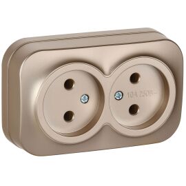 GLORY Розетка 2-местная для открытой установки без заземления без защитных шторок 10А РС22-2-ХШм шам