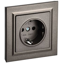 BRITE Розетка 1-местная с заземлением с защитными шторками 16А в сборе РСР14-1-0-БрТБ темная бронза 