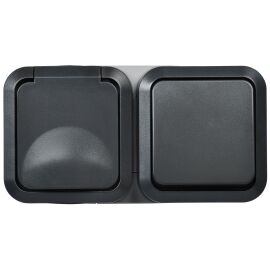 TORS Блок розетка + выключатель горизонтальный 16А IP55 TS142 графит IEK