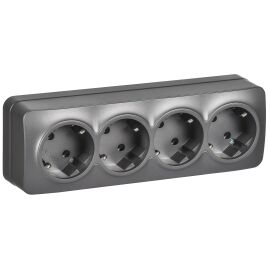 GLORY Розетка 4-местная для открытой установки с заземлением без защитных шторок 16А РС24-3-ХСм стал
