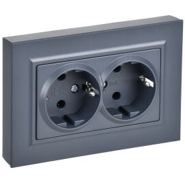 BRITE Розетка 2-местная с заземлением без защитных шторок плоская 16А в сборе РСПл12-3-БрМ маренго I