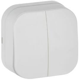 GLORY Выключатель 2-клавишный для открытой установки 10А ВС20-2-0-ХБм белый матовый IEK