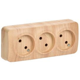 GLORY Розетка 3-местная для открытой установки без заземления без защитных шторок 10А РС23-2-ХС сосн