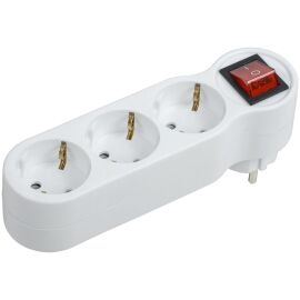 Тройник Т-01/03В 3 места с заземлением 16А с выключателем белый IEK