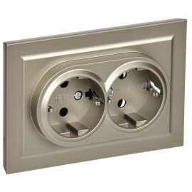 BRITE Розетка 2-местная с заземлением без защитных шторок 16А в сборе РС12-3-БрШ шампань IEK
