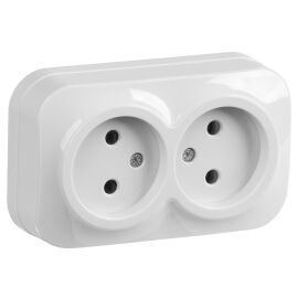 GLORY Розетка 2-местная для открытой установки без заземления без защитных шторок 10А РС22-2-ХБ белы