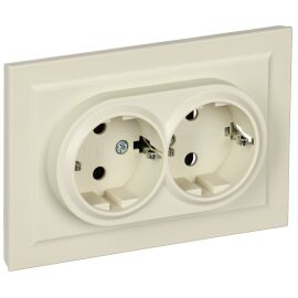 BRITE Розетка 2-местная с заземлением с защитными шторками 16А в сборе РСш12-3-БрКр бежевый IEK
