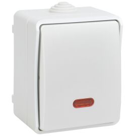 FORS Выключатель 1-клавишный проходной с индикацией для открытой установки 10А IP54 ВС20-1-1-ФБ белы